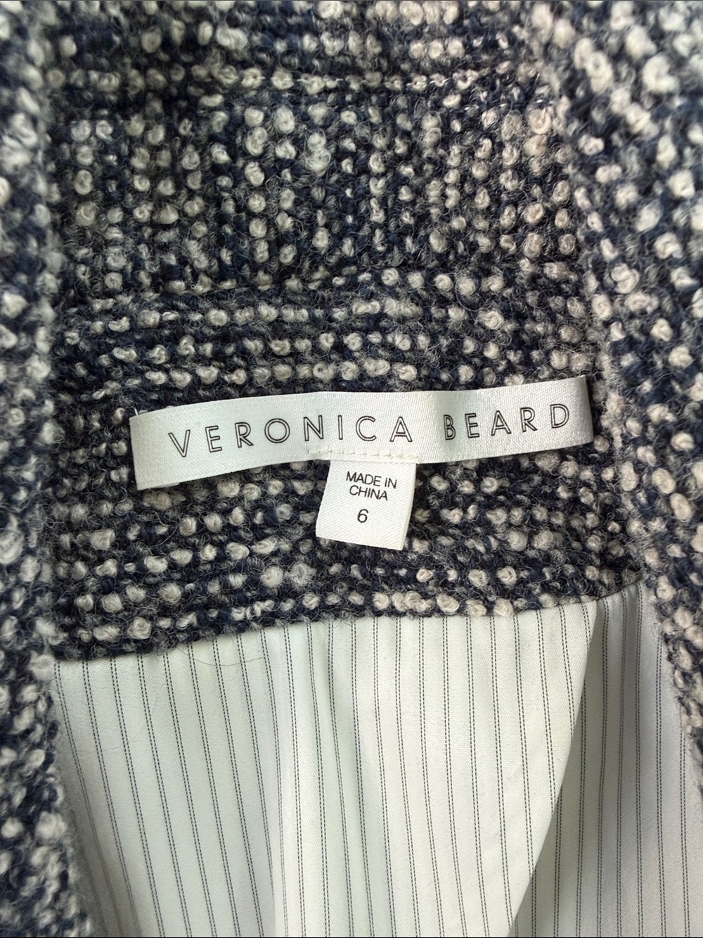 Veronica Beard Theron Tweed Double-Breasted Blazer Jacket Navy White Size 6 - Picture 8 of 15